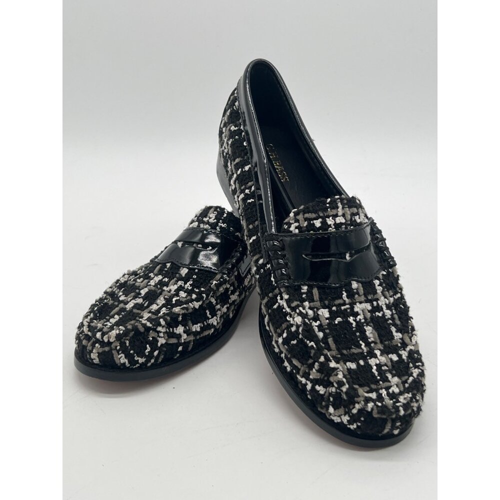 G.H. Bass Womens Weejuns Black & White Tweed Loafers With Patent Leather Accent